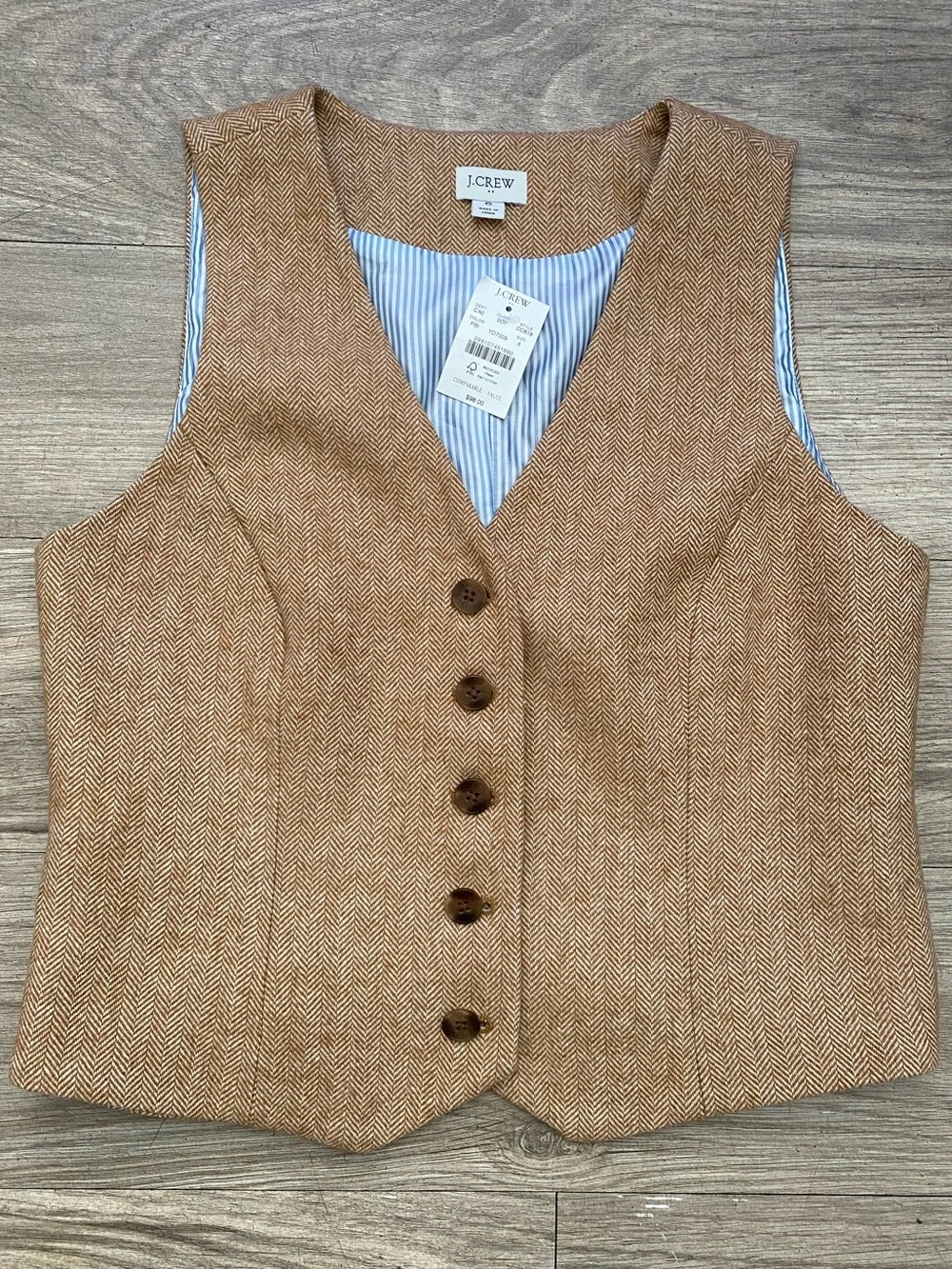 J. Crew Factory Brown Herringbone Button Vest